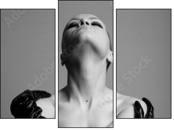 nude elegant girl with the gloves. Studio fashion photo. - Three-piece canvas print, Triptych