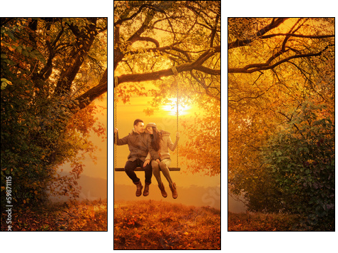 Romantic couple swing in the autumn park - Three-piece canvas print, Triptych