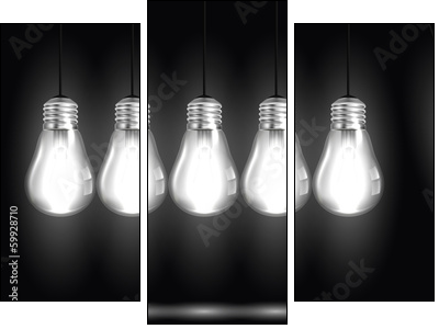 Idea concept with light bulbs in illustration vector - Three-piece canvas print, Triptych