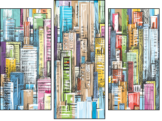 Cityscape. Hand drawn vector - Three-piece canvas print, Triptych