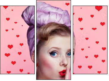Beautiful young sexy pin-up girl with surprised expression - Three-piece canvas print, Triptych