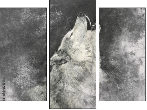Wolf, handmade illustration on grey background - Three-piece canvas print, Triptych