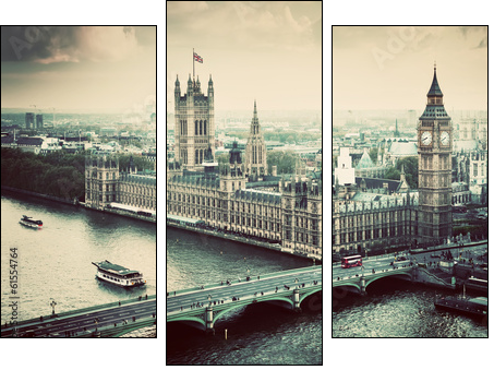 London, the UK. Big Ben, the Palace of Westminster. Vintage - Three-piece canvas print, Triptych