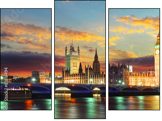 Houses of parliament - Big ben, London, UK - Three-piece canvas print, Triptych