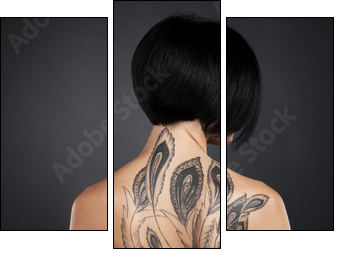beautiful young lady with back tattoo. - Three-piece canvas print, Triptych