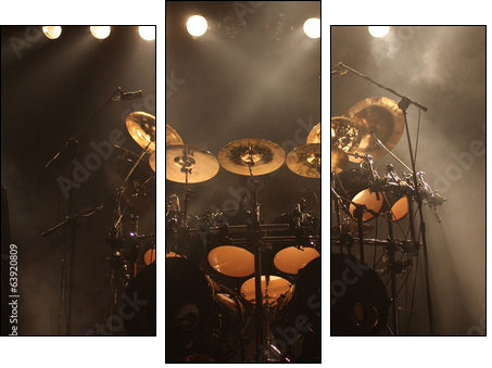 Set of drums on stage - Three-piece canvas print, Triptych