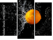 Set of fresh oranges in water splash - Three-piece canvas print, Triptych
