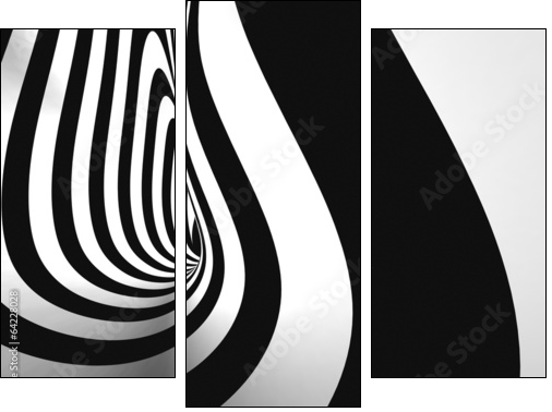 Black and White Stripes Projection on Torus. - Three-piece canvas print, Triptych