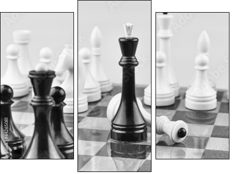 Chess white on black - Three-piece canvas print, Triptych