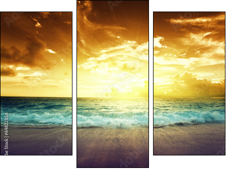 sunset on Seychelles beach - Three-piece canvas print, Triptych