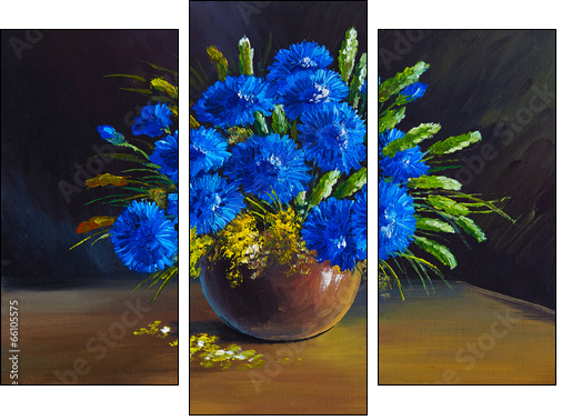 oil painting - still life, a bouquet of flowers, wildflowers - Three-piece canvas print, Triptych