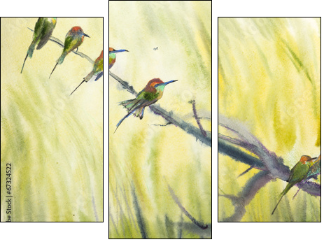 six small birds - Three-piece canvas print, Triptych