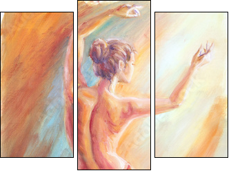 Beautiful dancing woman in red. Oil painting. - Three-piece canvas print, Triptych