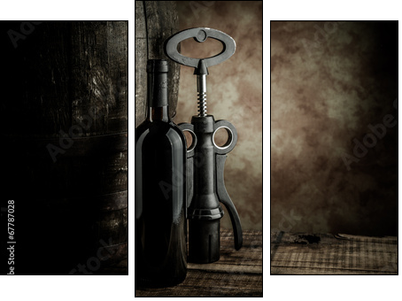 wine glass bottle and barrel - Three-piece canvas print, Triptych