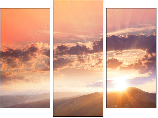Sunset in the mountains landscape. Dramatic sky,  colorful stone - Three-piece canvas print, Triptych