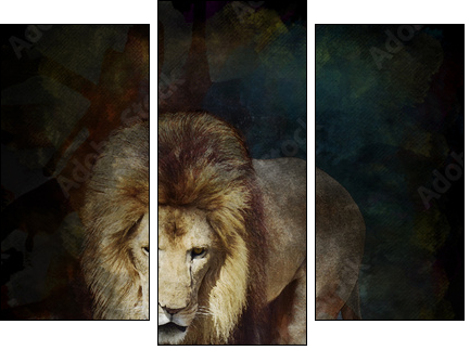 Watercolor Image Of  Walking Lion - Three-piece canvas print, Triptych