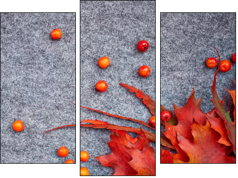 Autumn background . Rowan and leaves - Three-piece canvas print, Triptych