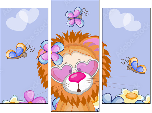 Lion with flowers - Three-piece canvas print, Triptych