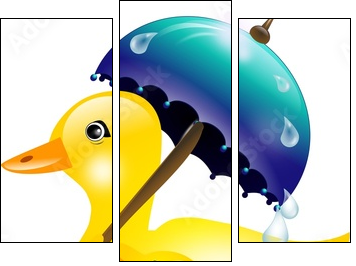 Duck with umbrella in rain - Three-piece canvas print, Triptych