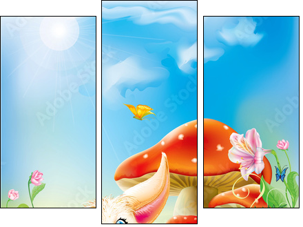 fairy happy baby fox - Three-piece canvas print, Triptych