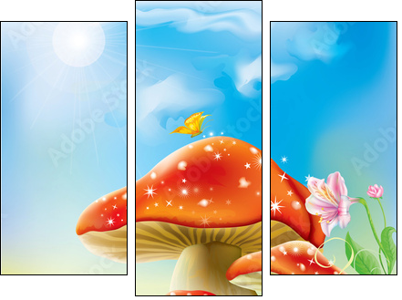 red magic mushrooms - Three-piece canvas print, Triptych