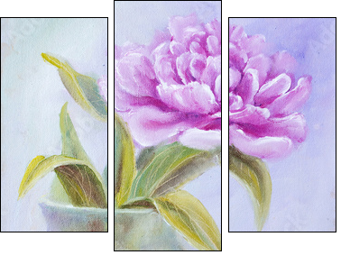 Peony in vase, oil painting on canvas - Three-piece canvas print, Triptych