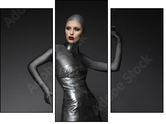 Fashion shot of a woman in a silver suit - Three-piece canvas print, Triptych