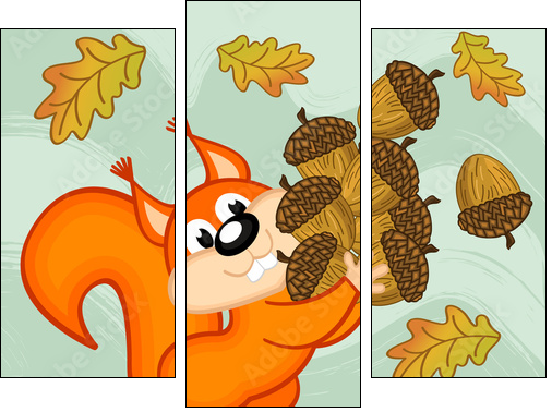 squirrel gathers acorns - vector illustration, eps - Three-piece canvas print, Triptych