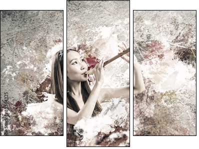 Woman playing fife - Three-piece canvas print, Triptych