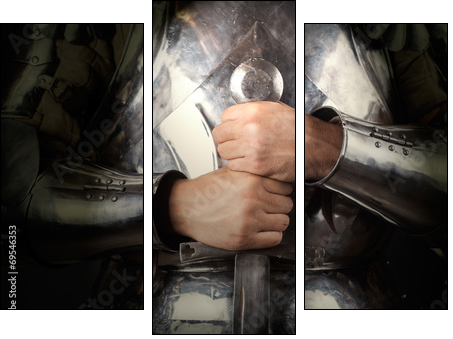 knight wearing armor and holding two-handed sword - Three-piece canvas print, Triptych
