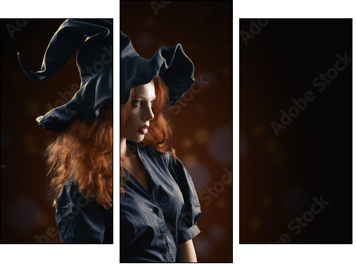 beautiful red-haired girl in the witch costume - Three-piece canvas print, Triptych