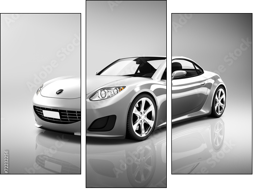 3D Luxury Silver Sports Car - Three-piece canvas print, Triptych
