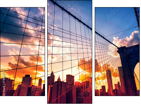 Brooklyn Bridge and Manhattan at sunset - Three-piece canvas print, Triptych