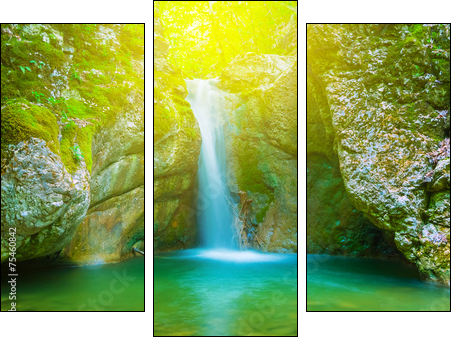 small mountain waterfall - Three-piece canvas print, Triptych