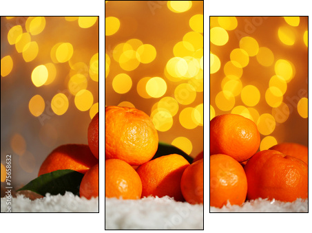 Fresh ripe mandarins on snow, on lights background - Three-piece canvas print, Triptych