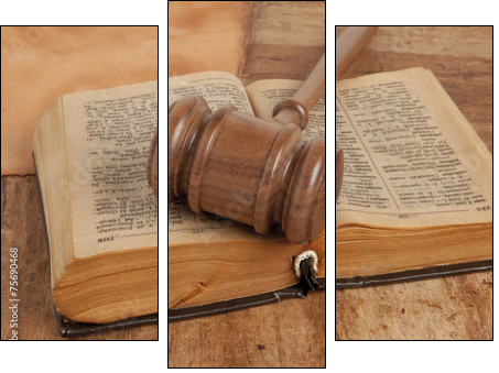 Wooden gavel and books - Three-piece canvas print, Triptych