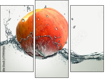 Ripe peach and splashes of water. - Three-piece canvas print, Triptych