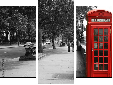 London Telephone Booth - Three-piece canvas print, Triptych