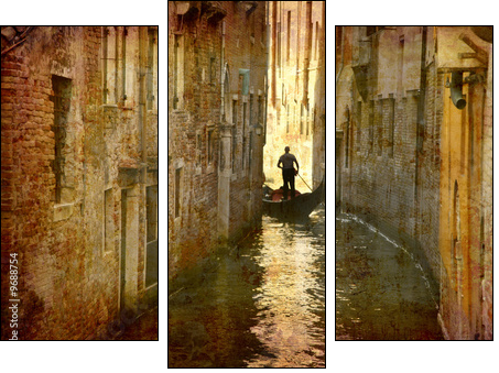 Postcard from Italy. - Gondola - Venice. - Three-piece canvas print, Triptych