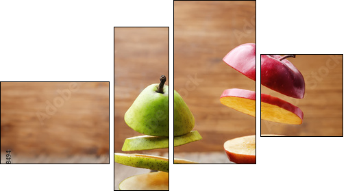 flying slices of fruit: apple, pear - Four-piece canvas print, Fortyk