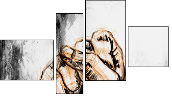 fist drawing, pencil sketch on paper, Color effect. - Four-piece canvas print, Fortyk