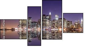 New York skyline and reflection at night - Four-piece canvas print, Fortyk