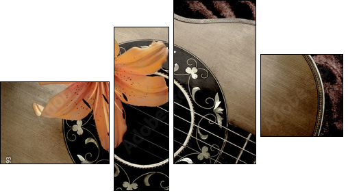 Nostalgia with vintage guitar and lily - Four-piece canvas print, Fortyk