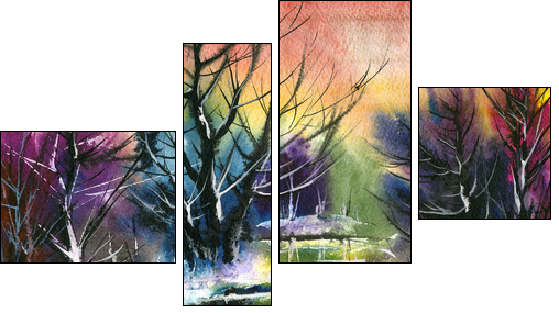 water colour landscape - Four-piece canvas print, Fortyk