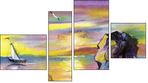 Sea water colour landscape - Four-piece canvas print, Fortyk