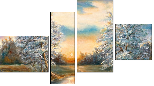 Sunset on the bank of the river - Four-piece canvas print, Fortyk