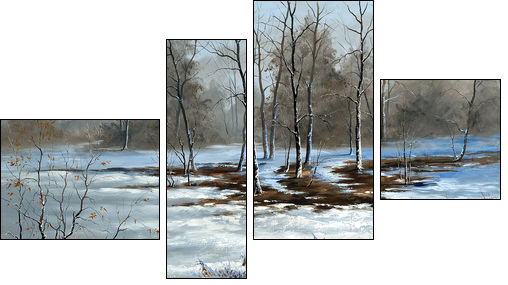Bog cloudy, winter day - Four-piece canvas print, Fortyk