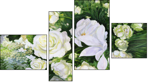 White roses on a green background - Four-piece canvas print, Fortyk