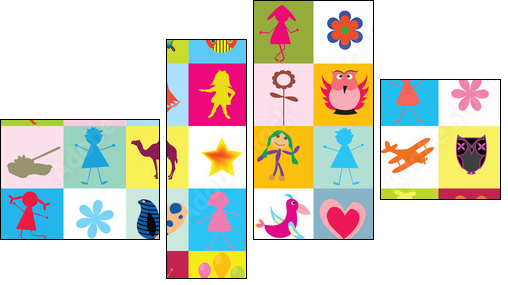 Pattern with toys and kids for kindergarten - Four-piece canvas print, Fortyk