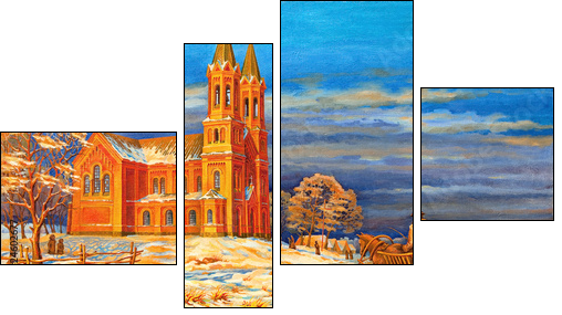 Rural winter landscape - Four-piece canvas print, Fortyk